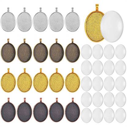 DIY Pendant Making Kits, Including 20Pcs 4 Colors Alloy Pendant Cabochon Settings & 20Pcs Transparent Oval Glass Cabochons