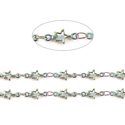 Ion Plating(IP) 304 Stainless Steel Link Chains, Star Chains, Soldered, with Spool
