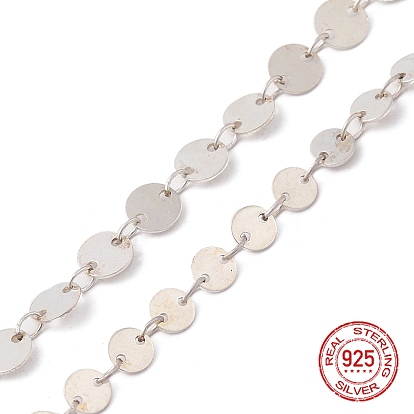 925 Sterling Silver Flat Round Link Chains, Soldered