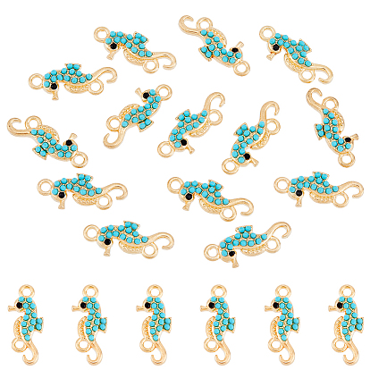 50 Piezas de aleación de chorro de diamantes de imitación conectores de encantos, con resina, enlaces de caballitos de mar