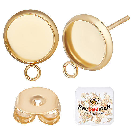 20 пары 304 серьги-гвоздики из нержавеющей стали, плоско-круглые, с горизонтальными петлями и латунными фрикционными гайками из 40шт.