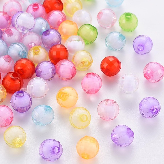 Transparent Acrylic Beads, Bead in Bead, Dyed, Faceted, Round