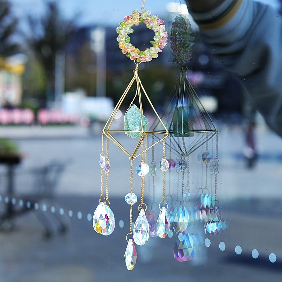 Natural & Synthetic Gemstones Hanging Ornaments, Glass Tassel Suncatchers