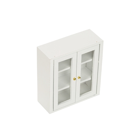 Miniature Wood Cabinet, Mini 3 Layer Display Cupboard with Door, for Dollhouse