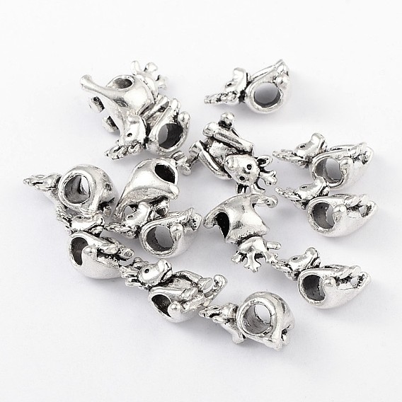 Tibetan Style Alloy Christmas Reindeer/Stag European Beads, Large Hole Beads, Cadmium Free & Lead Free, 16x14x10mm, Hole: 4.5mm, about 260pcs/1000g
