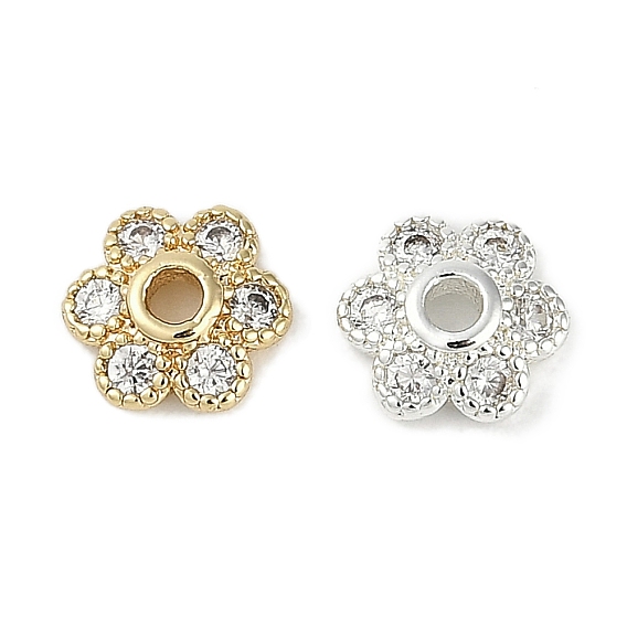 Колпачки для бусин из прозрачного кубического циркония из латуни, без кадмия, без никеля и без свинца, цветок