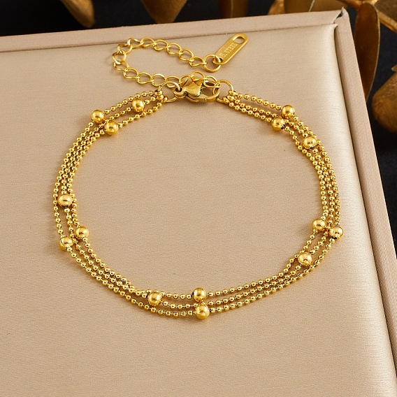 304 Многорядные браслеты из нержавеющей стали с цепочками-спутниками, браслеты из шариковой цепи для женщин