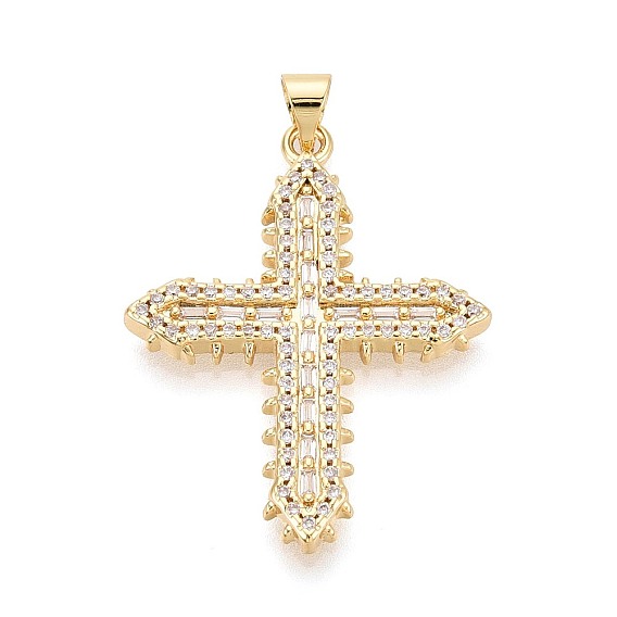 Латунные микропаве прозрачные подвески с фианитом, крест прелести