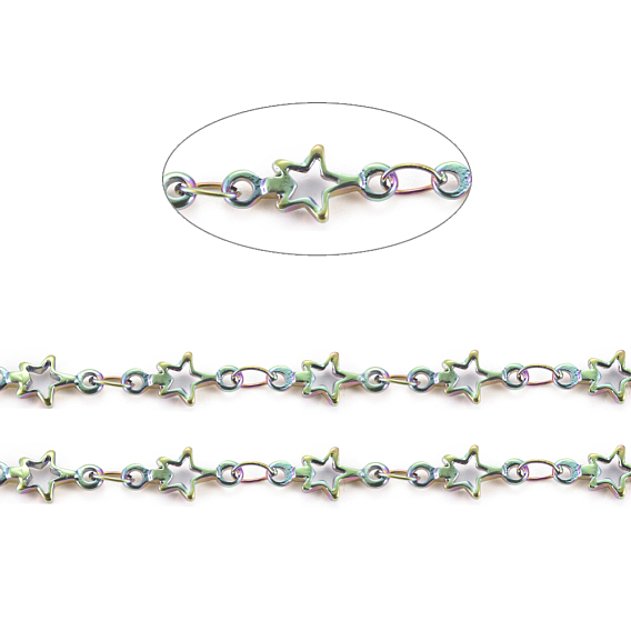 Ion Plating(IP) 304 Stainless Steel Link Chains, Star Chains, Soldered, with Spool