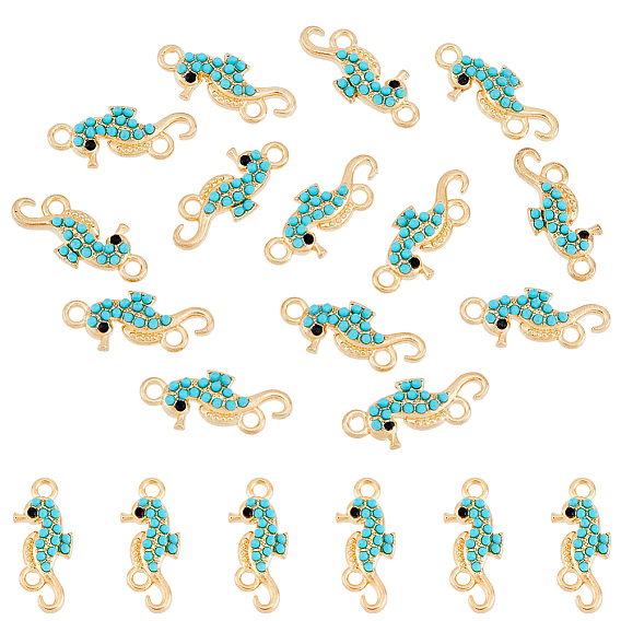 50Stück Legierung Jet Strass Verbindungsstück Charms, mit Harz, Seepferdchen Links