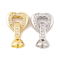 Rack Plating Brass Micro Pave Clear Cubic Zirconia Fold Over Clasps, Long-Lasting Plated, Lead Free & Cadmium Free, Heart