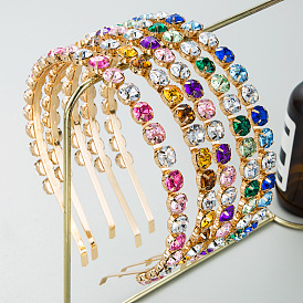 Baroque Gold Metal Headband with Colorful Rhinestone Decoration for Women