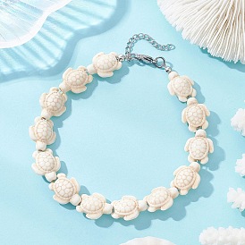 Браслеты на лодыжку для женщин из искусственной бирюзы с бисером в виде морской черепахи., цвет нержавеющей стали