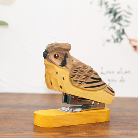 Wooden Office Stapler, Spring Powered Desktop Stapler, Owl