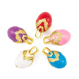 Brass Micro Pave Cubic Zirconia Pendants, with Enamel, Real 18K Gold Plated, Egg Oval Charms