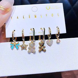Sweet and Cute Butterfly Bow Teddy Bear Earrings Set with Zirconia Stones