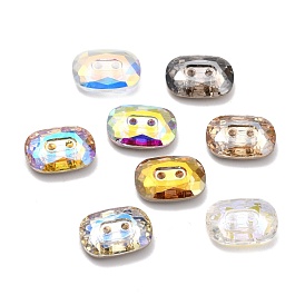 2 botones de diamantes de imitación de vidrio rectangulares con orificios, facetados