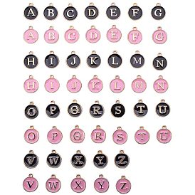 Double-sided Alloy Enamel Charms, Flat Round with Alphabet