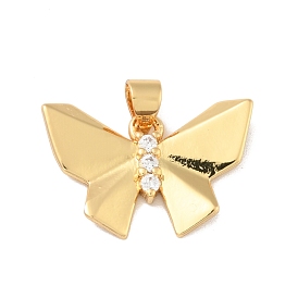 Brass Micro Pave Cubic Zirconia Pendants, Cadmium Free & Lead Free, Long-Lasting Plated, Butterfly, Clear