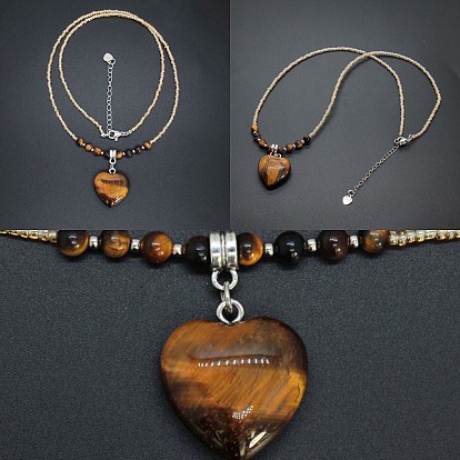 Colgante de corazón de piedra preciosa natural, coloridos collares de cuentas de vidrio para mujer, Platino