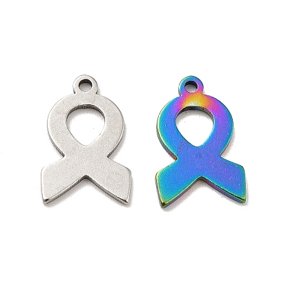 Ion Plating(IP) 201 Stainless Steel Charms, Awareness Ribbon Charms