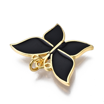 Brass Enamel Pendants, with Jump Ring, Cadmium Free & Nickel Free & Lead Free, Real 16K Gold Plated, Butterfly