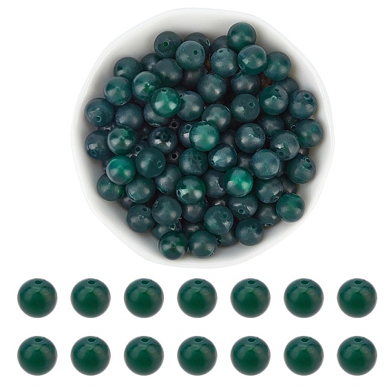 Natural Green Onyx Agate Beads Strands, Frosted, Dyed & Heated, Round