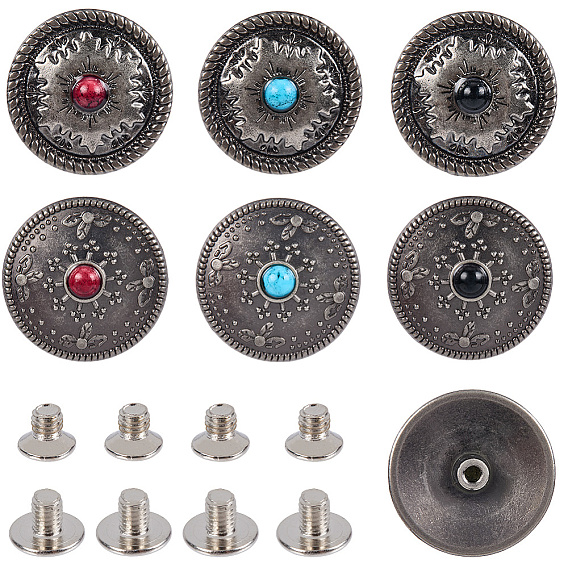 12 наборы декоративных заклепок из сплава, с имитацией бирюзы и железными винтами, для кошелька, , плоско-круглые