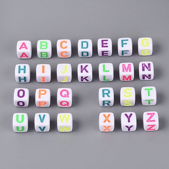 Opake Legierung Perlen, mit Buchstaben, Würfel