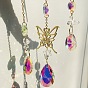 Moon & Star & Butterfly Glass Hanging Suncatcher, with Gemstone Chips