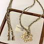 Alloy Textured Flower Pendant Adjustable Cotton Cord Long Necklaces for Women