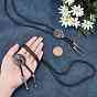 Gorgecraft 2Pcs 2 Style Engraved Oval & Flat Round Laria Necklaces for Men Women, Imitation Leather Cord Adjustable Necklaces Set, Black
