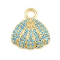 Brass Micro Pave Sky Blue Cubic Zirconia Pendants, Shell Shape Charms, Rack Plating, Long-Lasting Plated, Lead Free & Cadmium Free