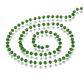 Main chaînes de perles de verre, soudé, avec 304 accessoires en acier inoxydable, facette, rondelle, couleur inox