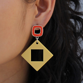 European and American Fashion Geometric Hollow Square Earrings - Trendy, Unique, Stylish.
