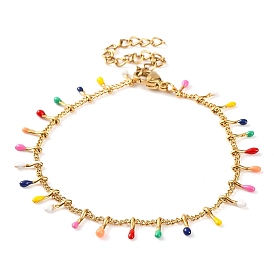 304 Stainless Steel Colorful Enamel Tassel Oval Charm Bracelets for Women