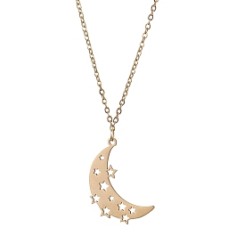 Hollow Moon & Star 304 Stainless Steel Pendant Necklaces, Cable Chains Necklaces for Women