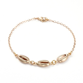 Brass Link Bracelets, with Cable Chains, Lobster Claw Clasps and Cardboard Packing Box, Cowrie Shell Shape