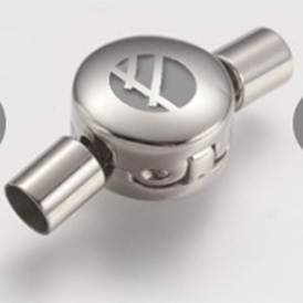 304 Stainless Steel European Clasps, with Cord Ends, Flat Round with Logo