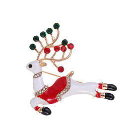 Christmas Deer Alloy Rhinestone Brooches, Enamel Pins, Light Gold