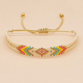 Bracelet de perles colorées Miyuki avec yeux en forme de diamant européens et américains - cadeau d'anniversaire pour les filles.