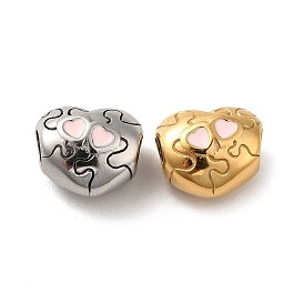304 Stainless Steel Enamel European Beads, Large Hole Beads, Puzzle Heart