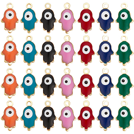 56 шт. 7 цвета латунные эмалевые подвески, реальный 18 k позолоченный, рука хамсы / рука мириам со сглазом