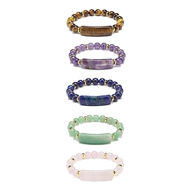 Bracelet extensible en perles rectangle de pierres précieuses naturelles pour femme