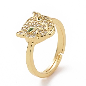 Cubic Zirconia Leopard Adjustable Rings, Brass Jewelry for Women