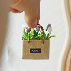 Цветок тюльпана из смолы с бумажной сумочкой, для аксессуаров для кукольного домика