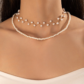 Minimalist Pearl Layered Necklace Set for Beachy Chic Look (2 Pieces)