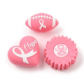 Cuentas de silicona con temática de lazo rosa para la concientización sobre el cáncer de mama, cuentas focales