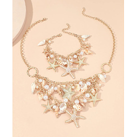 Ожерелья и браслеты из сплава, натурального ракушечного и пластикового жемчуга, морская звезда