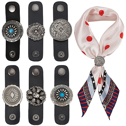6 шт. 6 стили из искусственной кожи с цинковым сплавом наборы зажимов для шарфа